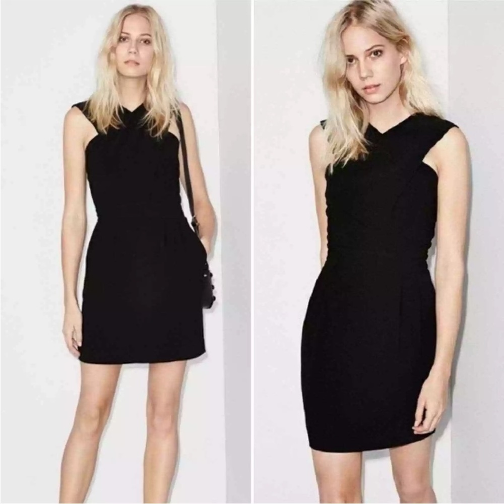 The Kooples Fluid Crepe black dress Side Pockets minimalist crossover revolve S
